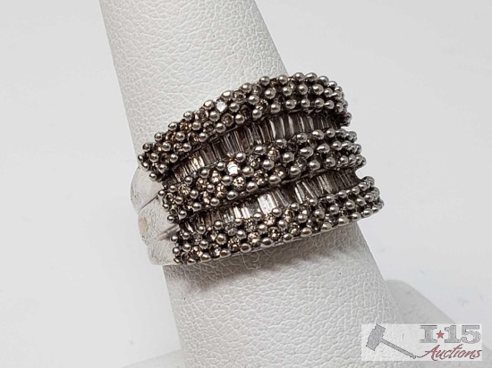 Round and Baugette Diamond 14k Cocktail Ring