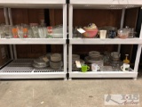 4 shelves of glassware, dishware, crystal and more