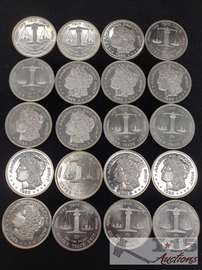 20 American Pacific 1982 Mint .999 Fine Silver Bullion Coins