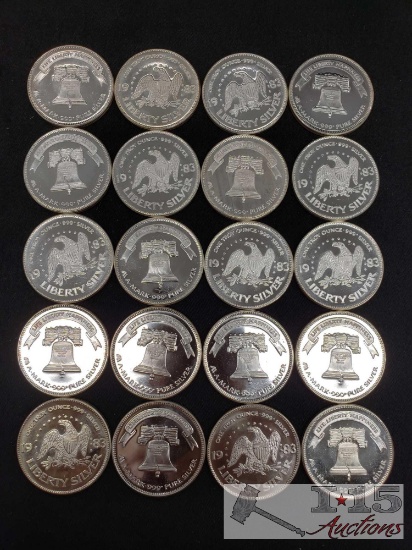 20 Life, Liberty and Happiness 1983, .999 Fine Silver Bullion Coins