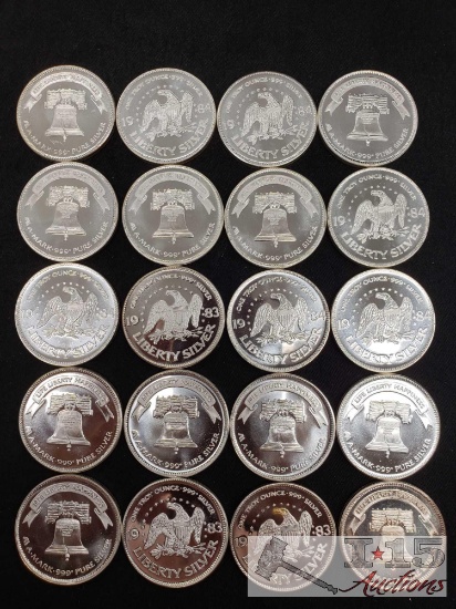 20 Liberty, Silver and Happiness 1984, .999 Fine Silver Bullion Coins
