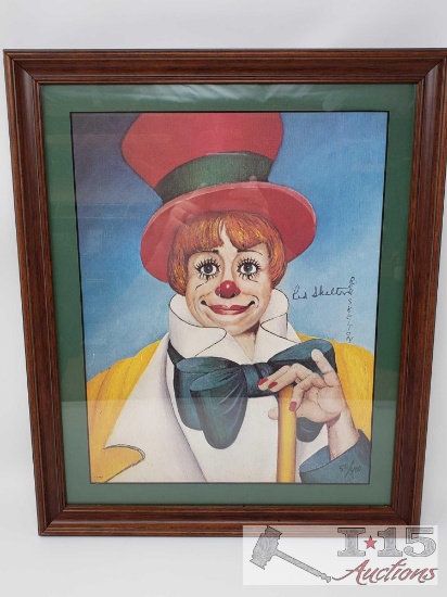 Red Skeleton 1977 Framed Lithograph Signed and Numbered Clown-Themed Portrait