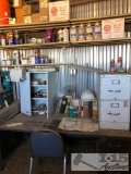 Desk, Guages, Filing Cabinet, Grease Hand Soap and More