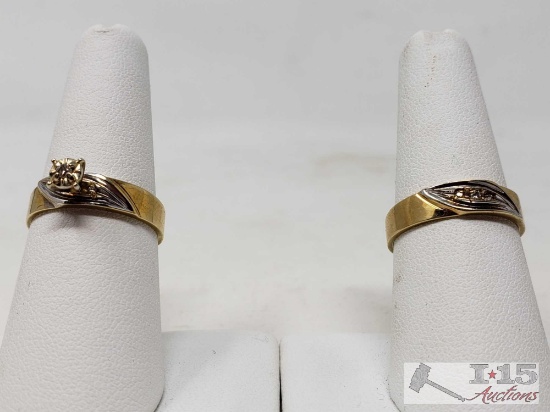 2 Matching 14K Gold Rings with CZ Stones, 7 Grams