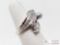 10k White Gold Ring with Diamonds and a Pearl, 6 Grams