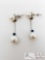 Pair 14k White Gold Earrings with Pearls and Semi Precious Stones, 7 grams
