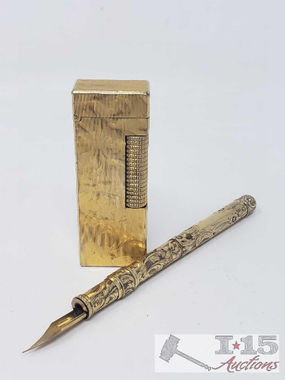 10k Gold Tested Lighter and Dip Pen, 99 grams