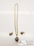 14k Gold Necklace and Pendant and 14k Gold and Diamond Earings
