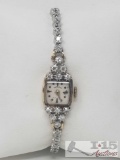 Ladies Vintage Style 14k Gold Hamilton Watch with Diamond Band - Appraised Value $3,840