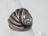 Sterling Silver Ring with Clean Stone, 9 grams