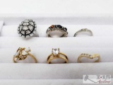 6 Costume Jewelry Rings, 2 Avon