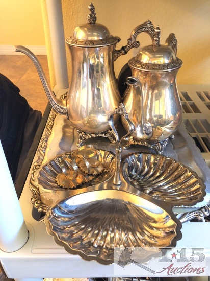 Silver Plated Treys and Tea Set