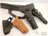3 Leather Holsters and a Cloth Holster
