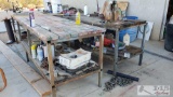 2 Work Benches Including Vise, Fire Hoses, Chains and more