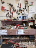 Work Bench Containing Wrench Sets, Socket Sets, Screw Drivers, Saws, Jack, Battery Charger and More