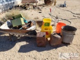 Wheel Barrow, Mop Bucket, Vingae Gas Cans, and More