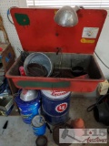 Solvent Tank with Electric Pump, Carb Cleaner, Funnels, and Shelf with Brushes