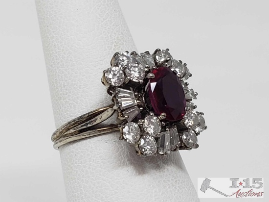 14k Ring with 1.5 ct Synthetic Ruby and 12 Accent Diamonds 4.6g, Size 6.5 Appraised Value $5,500