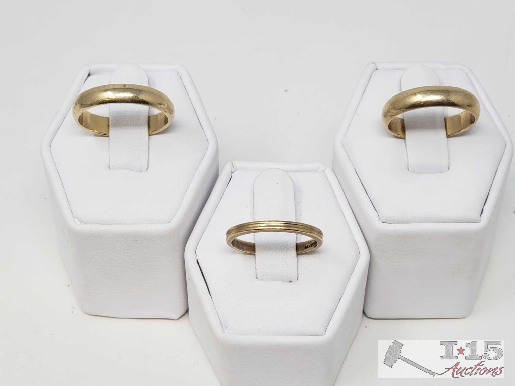3 Wedding Bands Marked 14k, 10g, Sizes 8 and 9