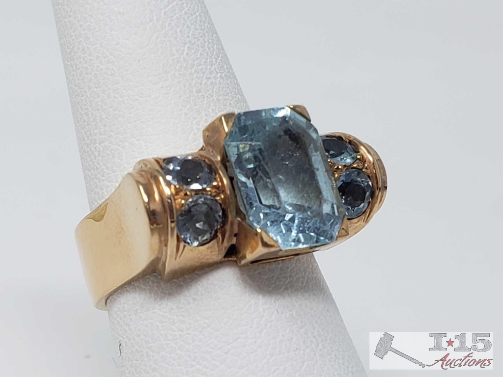 18k Gold Ring with 3.5ct Aquamarine 12.8g, Size 8