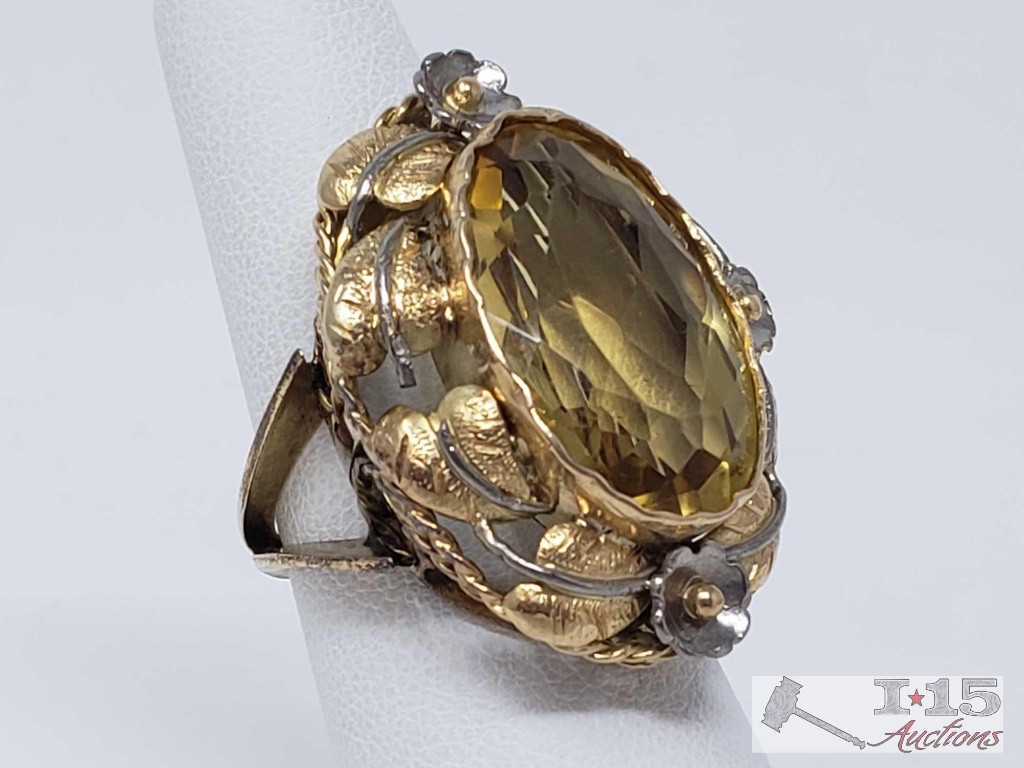 14k Ring with a 6+ ct Citrine 13.5g, Size 6.5