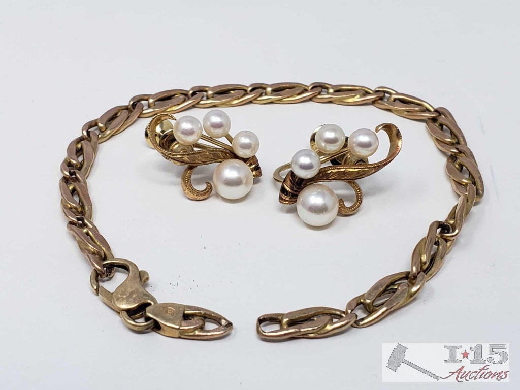 14k Gold Clip On Earrings and Bracelet 10g
