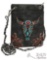 Dark gray PU leather messenger bag with embroidered steer skull