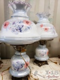 Two Floral Hurricane Table Lamps