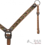 Belt Style Painted Floral Tooled Leather Breast Collar.
