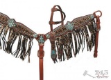 PONY SIZE Bejeweled metallic leopard print headstall and breast collar set