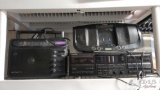 Kenwood Stereo Double Cassette Deck, Insignia iPod Dock, and Optimus Radio