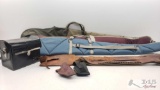 3 Rifle Cases, Leather and Cloth Holsters, Leather Ammo Belt, and More
