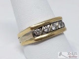 14k Gold Band with 5 Diamonds, 7g, Size 10.5