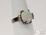 14k White Gold Ring with Opal and Diamonds, 3g, Size 5