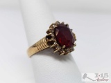 10k Gold Ring with 3 ct Ruby and Diamonds, 5.4g, Size 7.5