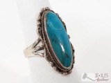 Ladies Sterling Silver Ring with Turquoise 6g, Size 7
