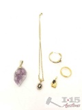 Costume Jewelry, Amethyst Pendant, Necklace, Ring