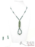 Women's 22 Inch Jade Green Necklace & Matching Earrings