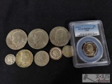 3 Eisenhower Dollars, 1924 Mecury Dime, Graded Quarter, and More