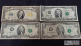 10 Dollar Silver Certificate and Three 2 Dollar Bills