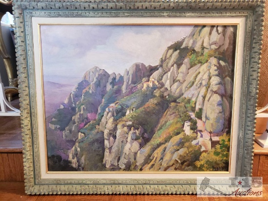 Framed Mountainside Canvas Painting