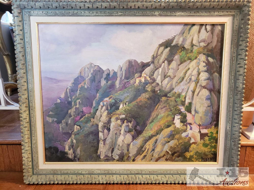 Framed Mountainside Canvas Painting