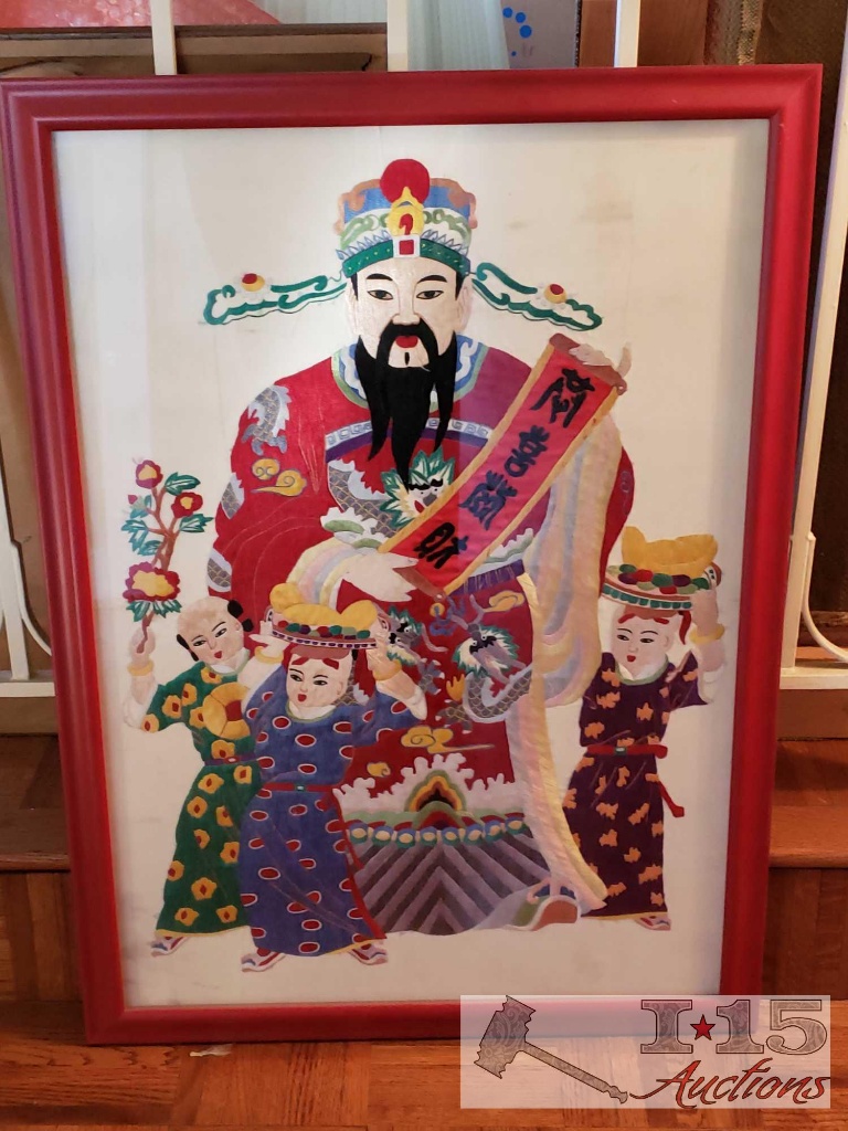 Framed Piece Asian Embroidered Artwork