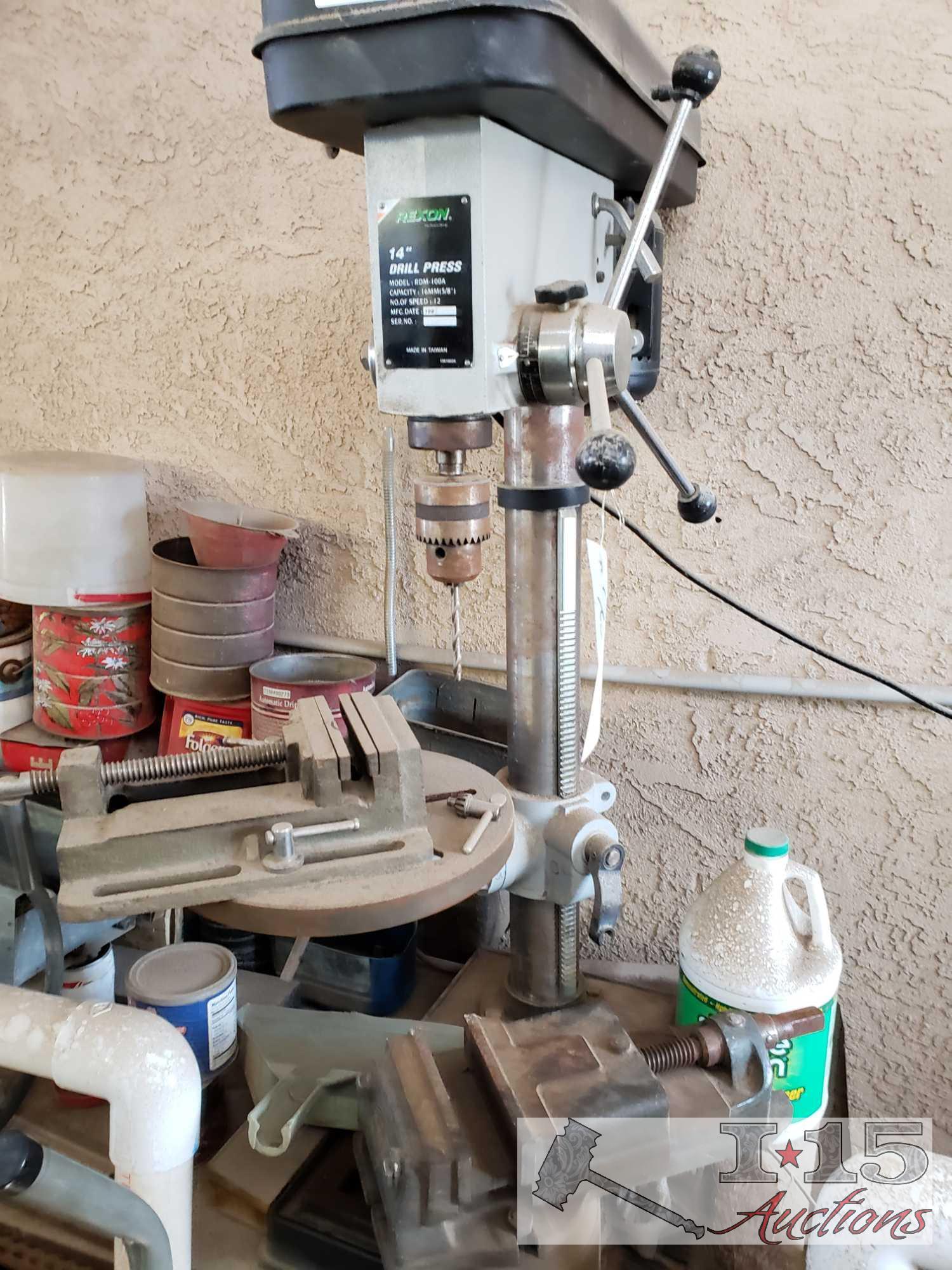 Work Bench With Vise Makita Chop Saw Rexon 14 Drill Press And