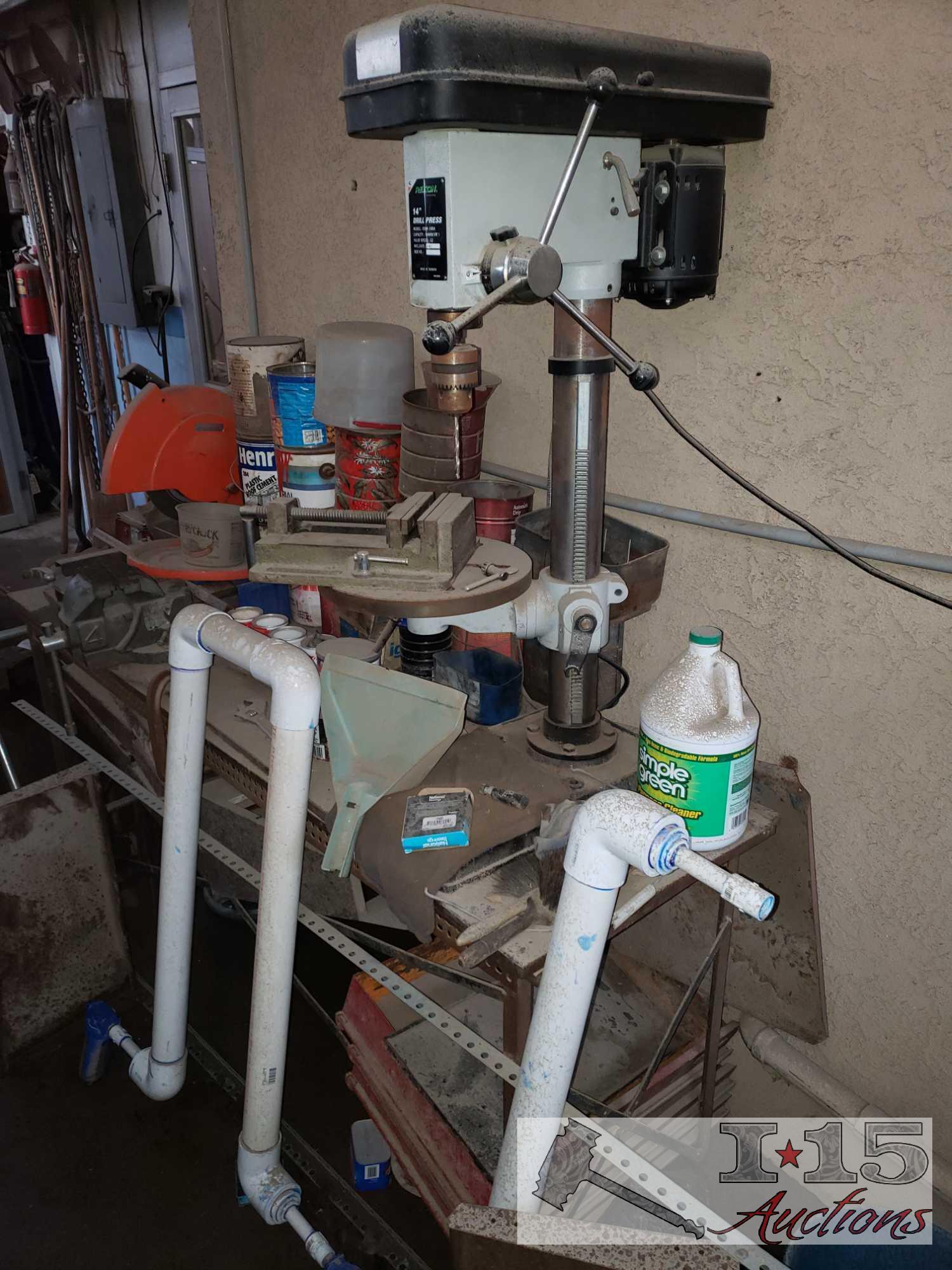 Work Bench With Vise Makita Chop Saw Rexon 14 Drill Press And