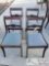 4 Dark Wood Chairs With Blue Padded Seats