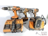 Rigid 18 Volt X2 Drill, Impact Drill & Drill with 2 Battery Chargers With 4 Batteries