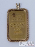 1 Oz. Gold Bar Encrusted with 14k Gold Pendant
