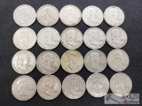 20 Franklin Half Dollars 1951-1963, Not Consecutive, Various Mints, 250g
