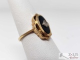 10k Gold Ring with Diamond and Black Stone, 2.8 grams Size 7